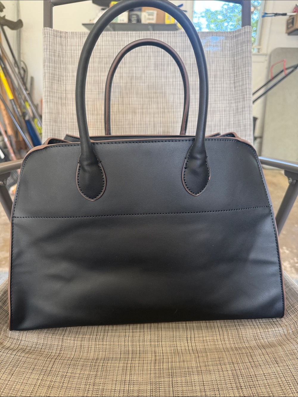 Elegant Black Structured Satchel with Top Handles